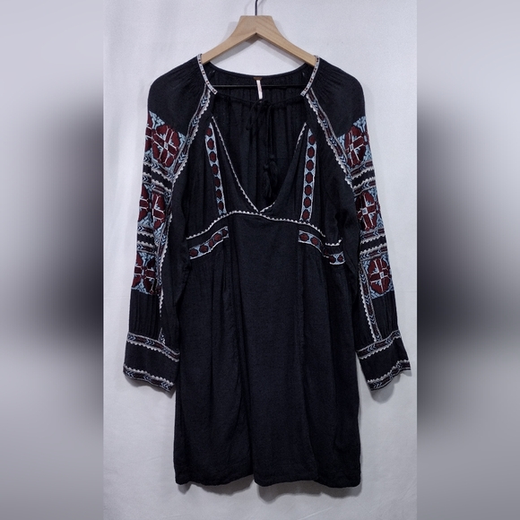 Free People All My Life Mini Dress Womens L Black Boho Retro 90s Y2K Cottagecore - Picture 3 of 12